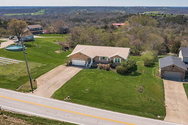 13471 Peach Grove Rd, California, KY 41007 - birds eye view of property featuring a forest view