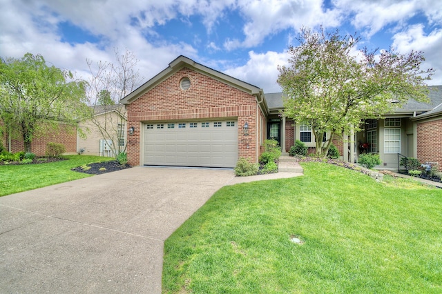 2141 Tantallon Dr, Fort Mitchell, KY 41017 - ranch-style home featuring a garage, concrete driveway, a front lawn, and brick siding