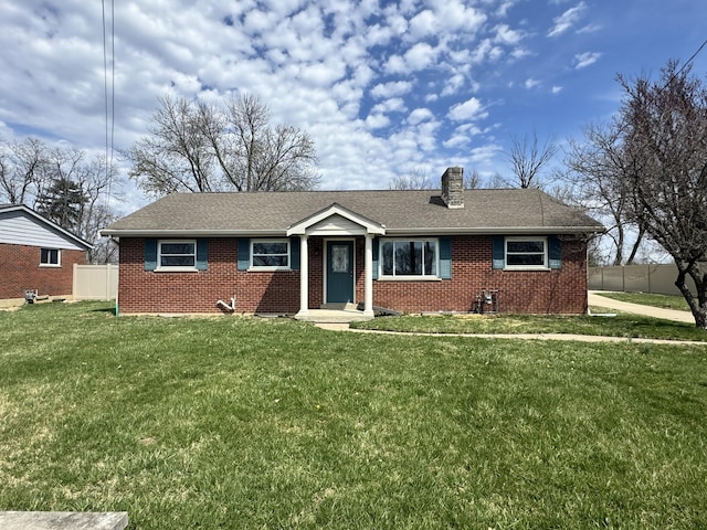 880 Donaldson Hwy, Erlanger, KY 41018 - single story home with a front yard, a shingled roof, a chimney, fence, and brick siding