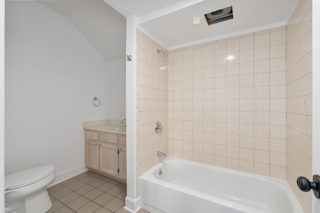 224 Wallace Ave, Covington, KY 41014 - full bathroom with tile patterned floors, toilet, vanity, baseboards, and shower / tub combination