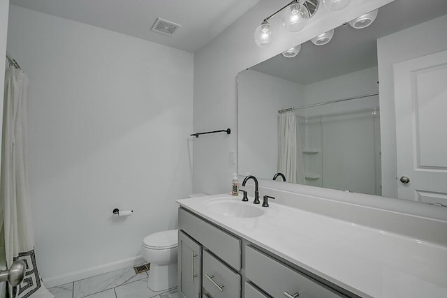 9956 Meadow Glen Dr, Independence, KY 41051 - bathroom with vanity, baseboards, toilet, visible vents, and marble finish floor