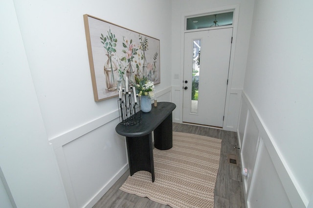 foyer with wood finished floors