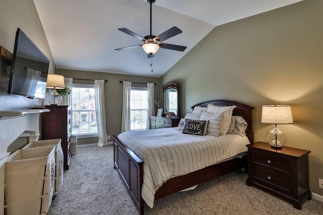 11506 Sutherland Dr, Walton, KY 41094 - bedroom featuring baseboards, vaulted ceiling, light colored carpet, and ceiling fan