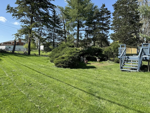 view of yard featuring a wooden deck