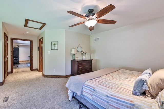 445 Elk Lake Resort Rd Unit 947-948, Owenton, KY 40359 - bedroom featuring light colored carpet, a ceiling fan, attic access, and recessed lighting
