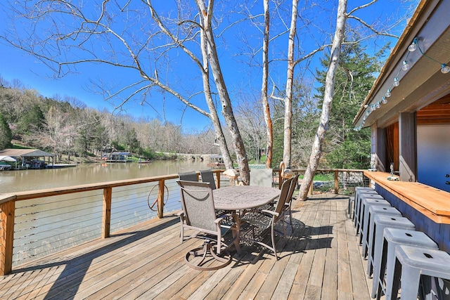 445 Elk Lake Resort Rd Unit 947-948, Owenton, KY 40359 - wooden deck featuring a water view and outdoor dining space