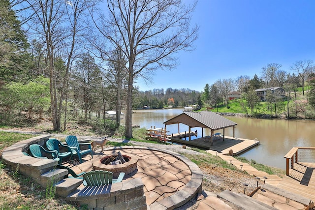 445 Elk Lake Resort Rd Unit 947-948, Owenton, KY 40359 - dock area featuring an outdoor fire pit, a water view, and boat lift