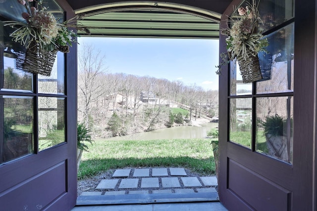 doorway with a water view