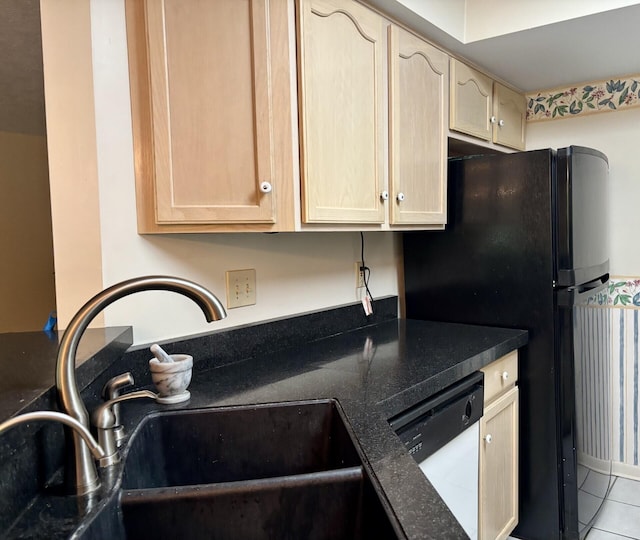 207 S Watchtower Dr Unit 203, Wilder, KY 41076 - kitchen featuring a sink, dishwasher, tile patterned flooring, dark stone counters, and light brown cabinets