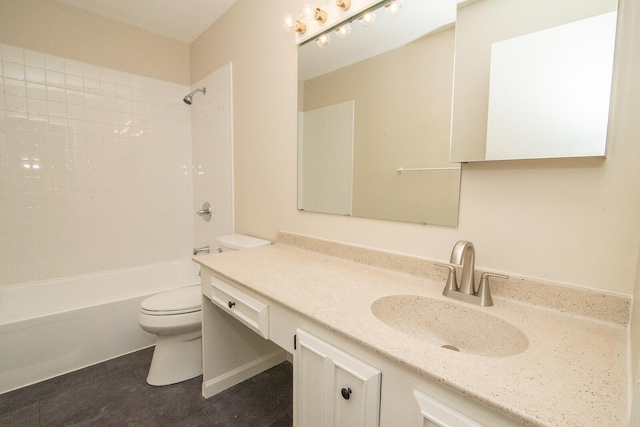 full bath with toilet, shower / bathing tub combination, and vanity