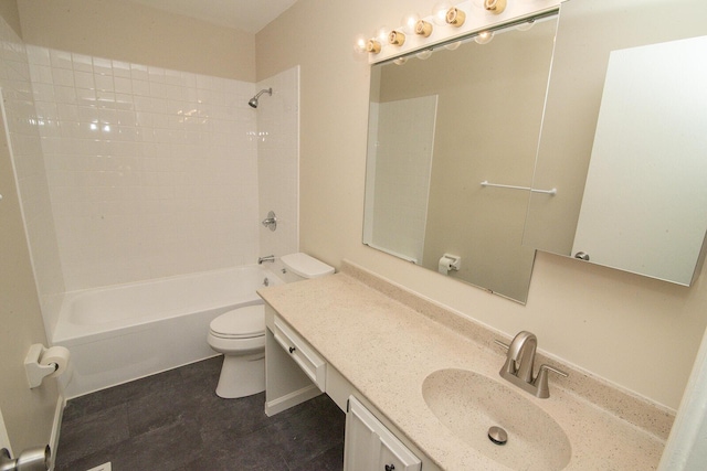 bathroom with shower / bath combination, vanity, and toilet