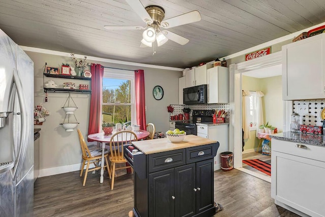 5375 Sherman Mount Zion, Dry Ridge, KY 41035 - kitchen featuring black appliances, white cabinets, dark wood-style floors, a ceiling fan, and baseboards