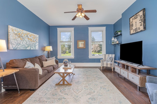 118 Electric Ave, Southgate, KY 41071 - living area with dark wood finished floors, baseboards, and a ceiling fan