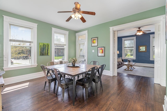 118 Electric Ave, Southgate, KY 41071 - dining area with baseboards, dark wood-type flooring, and ceiling fan