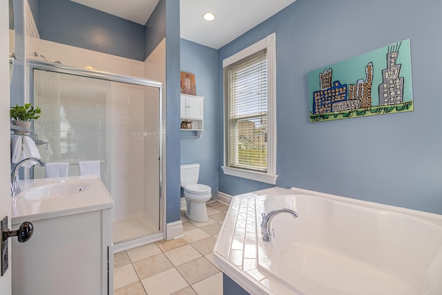 118 Electric Ave, Southgate, KY 41071 - full bathroom featuring a bath, a shower stall, toilet, and tile patterned floors