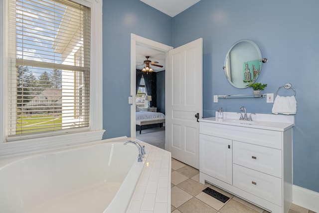 118 Electric Ave, Southgate, KY 41071 - bathroom with a bath, ensuite bathroom, a ceiling fan, tile patterned flooring, and vanity