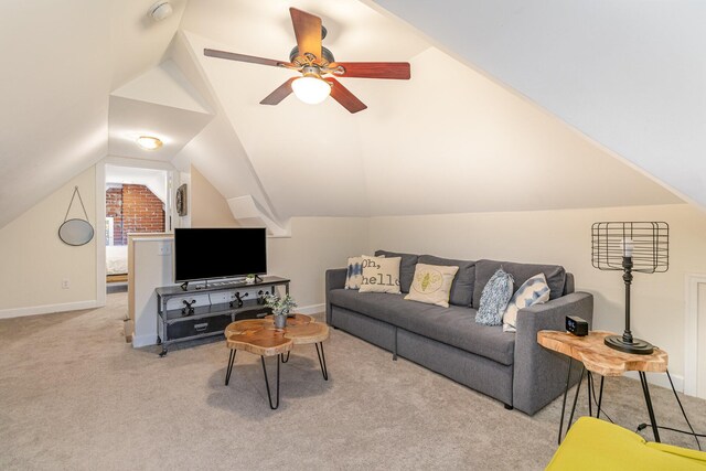 118 Electric Ave, Southgate, KY 41071 - carpeted living room with lofted ceiling, a ceiling fan, and baseboards