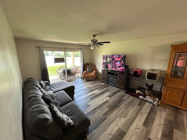 799 Slate Vw, Cold Spring, KY 41076 - living room with wood finished floors, a textured ceiling, and ceiling fan