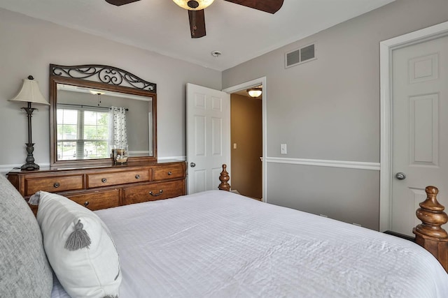 bedroom with a ceiling fan and visible vents