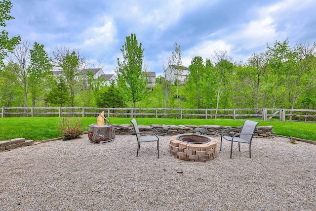 view of patio / terrace featuring a fenced backyard and an outdoor fire pit