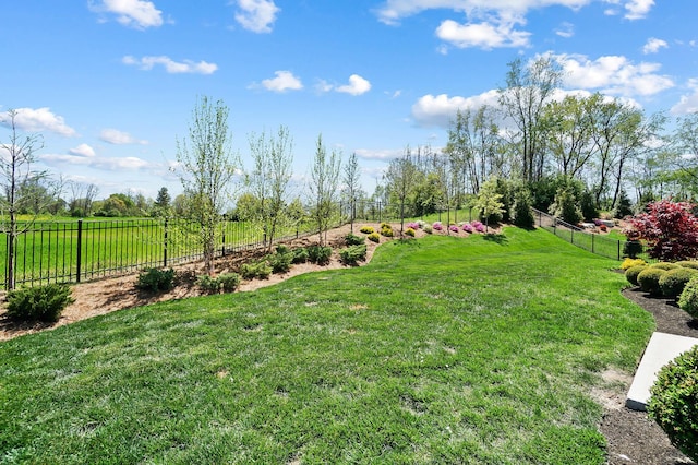 view of yard featuring fence and a rural view