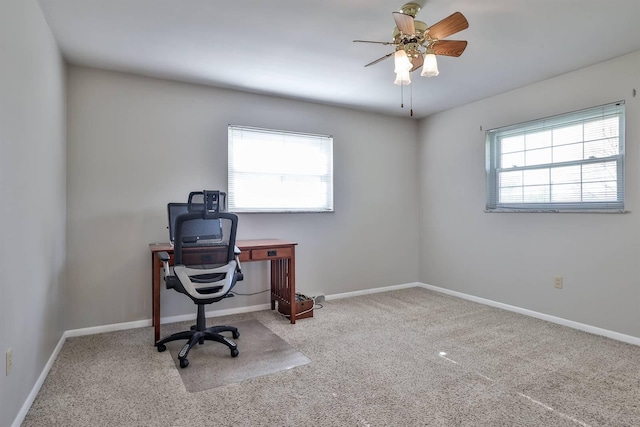 office with carpet flooring, baseboards, and a wealth of natural light