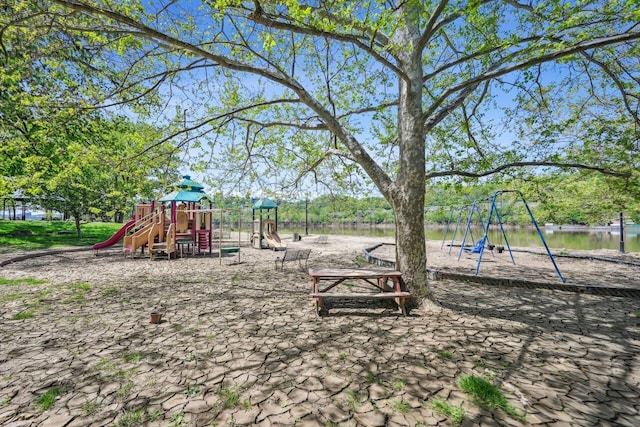community play area featuring a water view