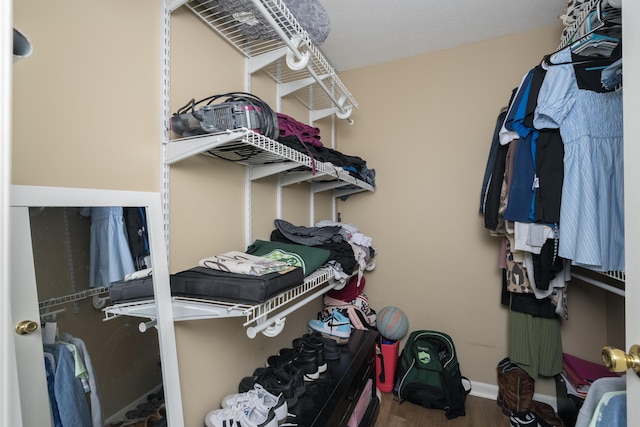 walk in closet featuring wood finished floors
