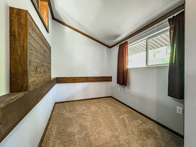 carpeted empty room with baseboards and crown molding