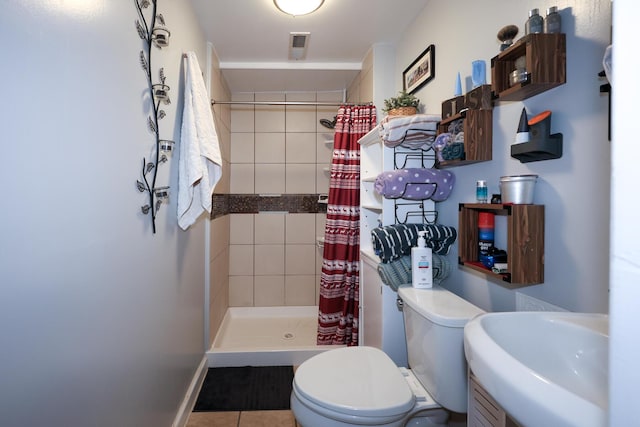 48 Bonnie Ln, Fort Thomas, KY 41075 - full bathroom with a shower stall, a sink, visible vents, toilet, and tile patterned flooring