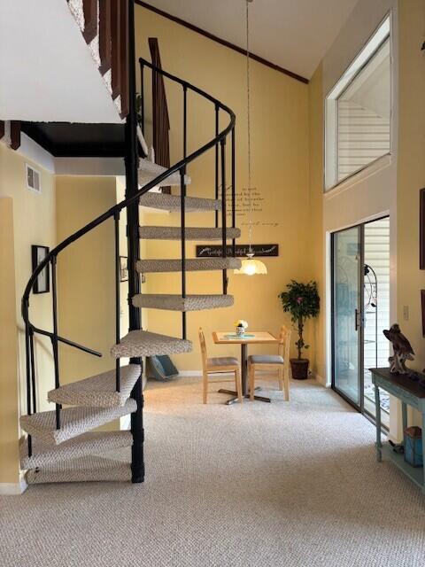 40 Fairway Ct Unit 14, Perry Park, KY 40363 - interior space with a towering ceiling, carpet, and baseboards