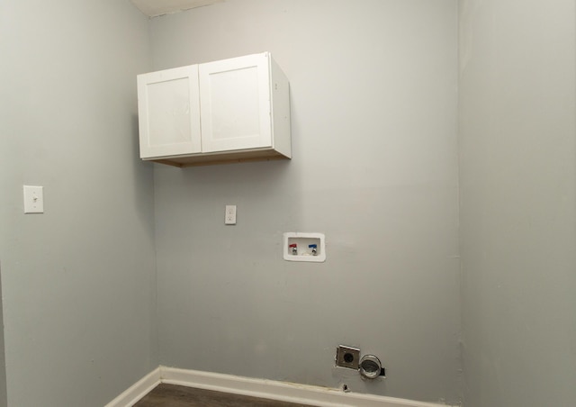 510 Fox St, Elsmere, KY 41018 - laundry area with cabinet space, washer hookup, hookup for an electric dryer, baseboards, and dark wood-style floors