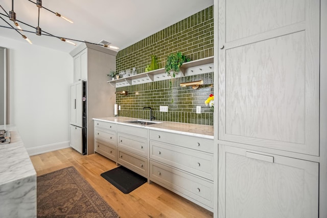 interior space featuring a sink and light wood finished floors