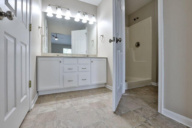 1609 Woodfield Ct, Hebron, KY 41048 - bathroom with double vanity, a ceiling fan, and a shower