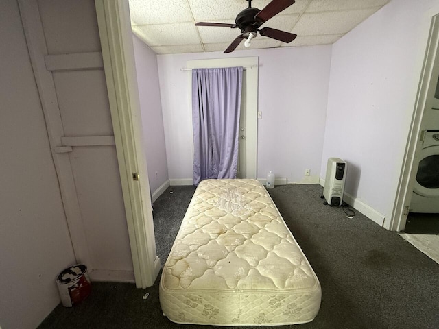 2749 Alexandria Ave, Covington, KY 41015 - carpeted bedroom with baseboards, a paneled ceiling, and ceiling fan