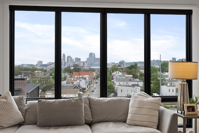 living room with a view of city