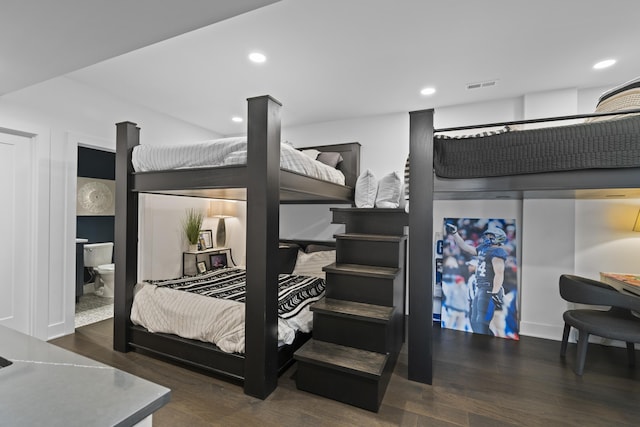 bedroom featuring visible vents, recessed lighting, and wood finished floors