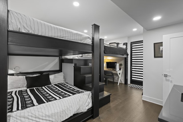 bedroom featuring recessed lighting, baseboards, and wood finished floors
