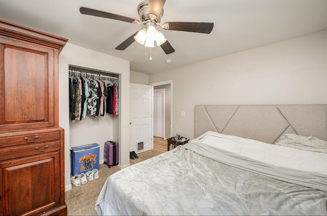621 Edgecliff Rd, Covington, KY 41014 - bedroom featuring a ceiling fan, light carpet, and a closet