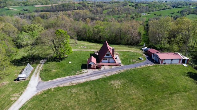 view from above of property featuring a forest