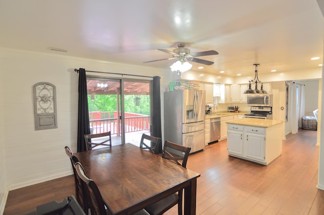 1376 Symbo Ln, Walton, KY 41094 - dining room featuring visible vents, baseboards, recessed lighting, light wood-type flooring, and a ceiling fan