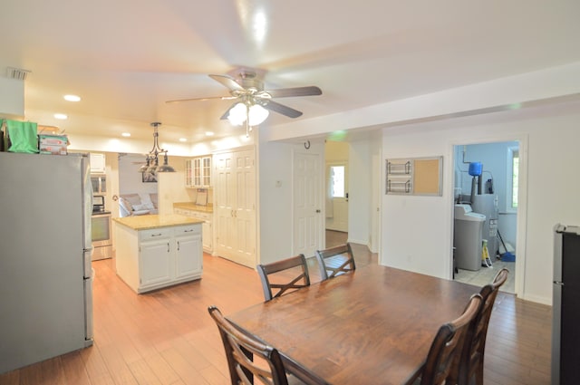 1376 Symbo Ln, Walton, KY 41094 - dining space featuring visible vents, a ceiling fan, light wood-style floors, and recessed lighting