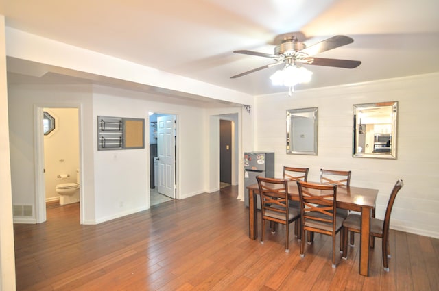 1376 Symbo Ln, Walton, KY 41094 - dining area with baseboards, ceiling fan, dark wood-style floors, and visible vents