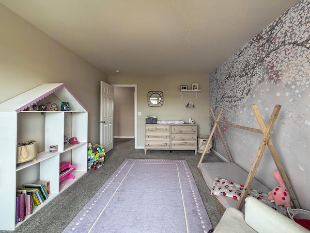 game room featuring dark carpet