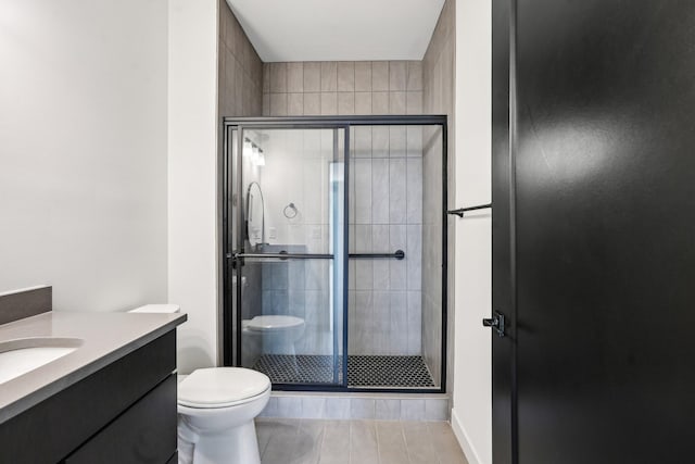 full bath featuring a shower stall, toilet, and vanity