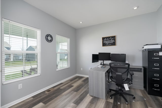 12062 Ambruzzi Dr, Walton, KY 41094 - home office with wood finished floors, baseboards, and recessed lighting