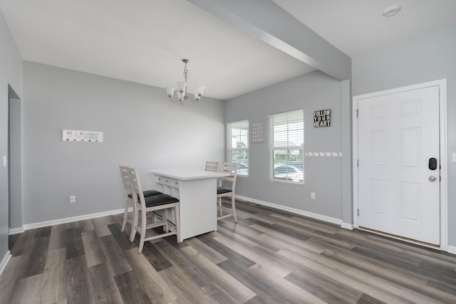 12062 Ambruzzi Dr, Walton, KY 41094 - dining room with a chandelier, dark wood finished floors, and baseboards