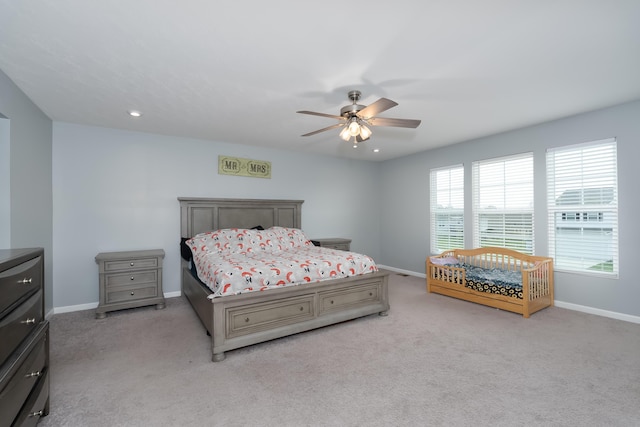 12062 Ambruzzi Dr, Walton, KY 41094 - bedroom with light carpet, baseboards, a ceiling fan, and recessed lighting