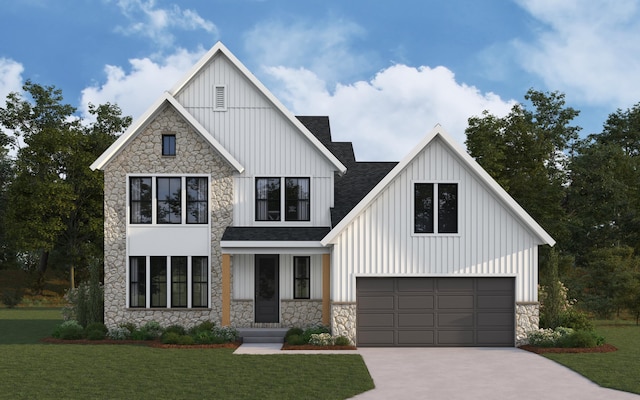 934 Fairbanks Ln, Southgate, KY 41071 - view of front facade featuring stone siding, a garage, and board and batten siding