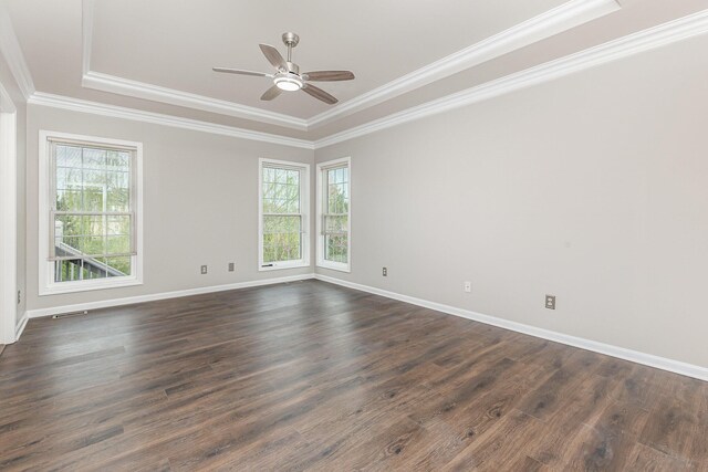 2600 Sunningdale Pl E, La Grange, KY 40031 - empty room with a raised ceiling, healthy amount of natural light, crown molding, and dark wood finished floors